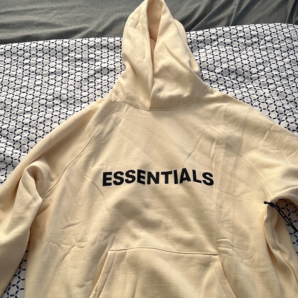 Essentials cream front logo hoodie
